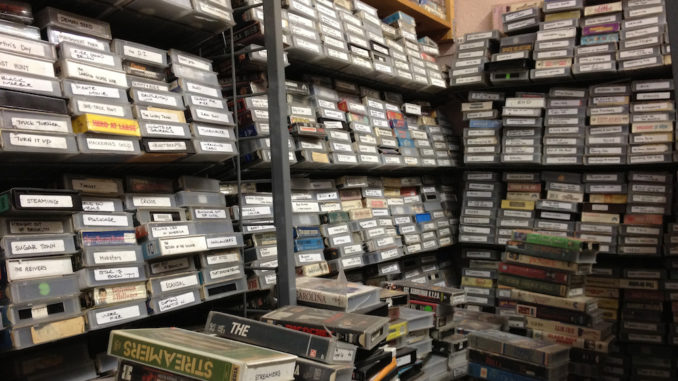 What behind the video shelves looked like